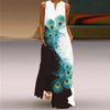 Vintage Print V-Neck Sleeveless Maxi Sundress – Elegant Long Summer Dress for Women