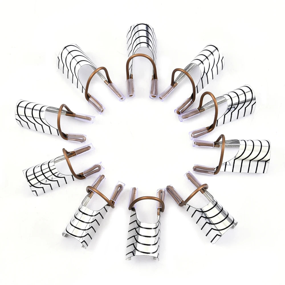 10-Pack Reusable Aluminum Nail Extension Forms - Nail Art Builder Stencils for Manicure Tips (4 x 2 cm / 1.6 x 0.79 in)