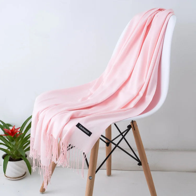 Cashmere-Feel Polyester Pashmina Shawl Scarf 70 x 200 cm (27.6 x 78.7 in) – Soft Tassel Wrap for Women & Men, 43 Colors