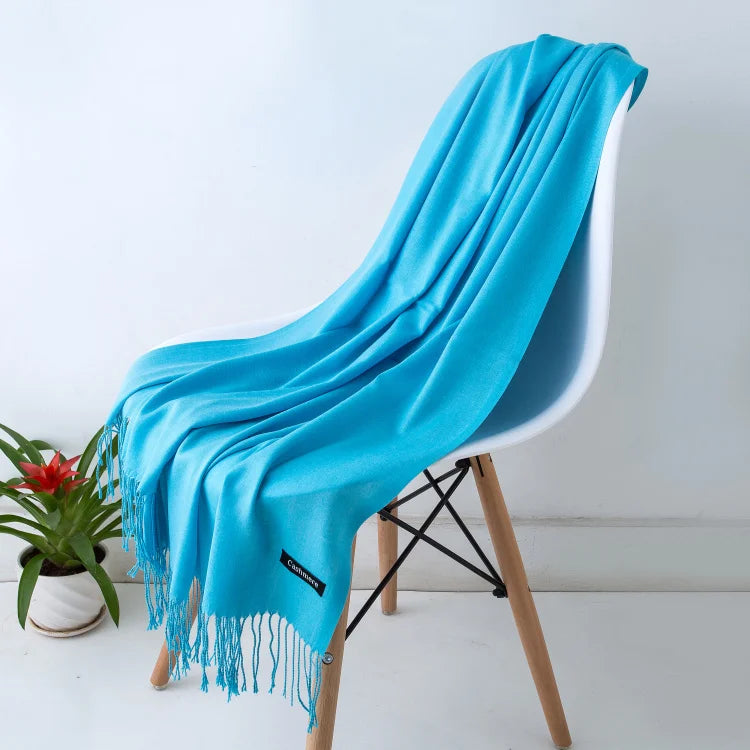 Cashmere-Feel Polyester Pashmina Shawl Scarf 70 x 200 cm (27.6 x 78.7 in) – Soft Tassel Wrap for Women & Men, 43 Colors