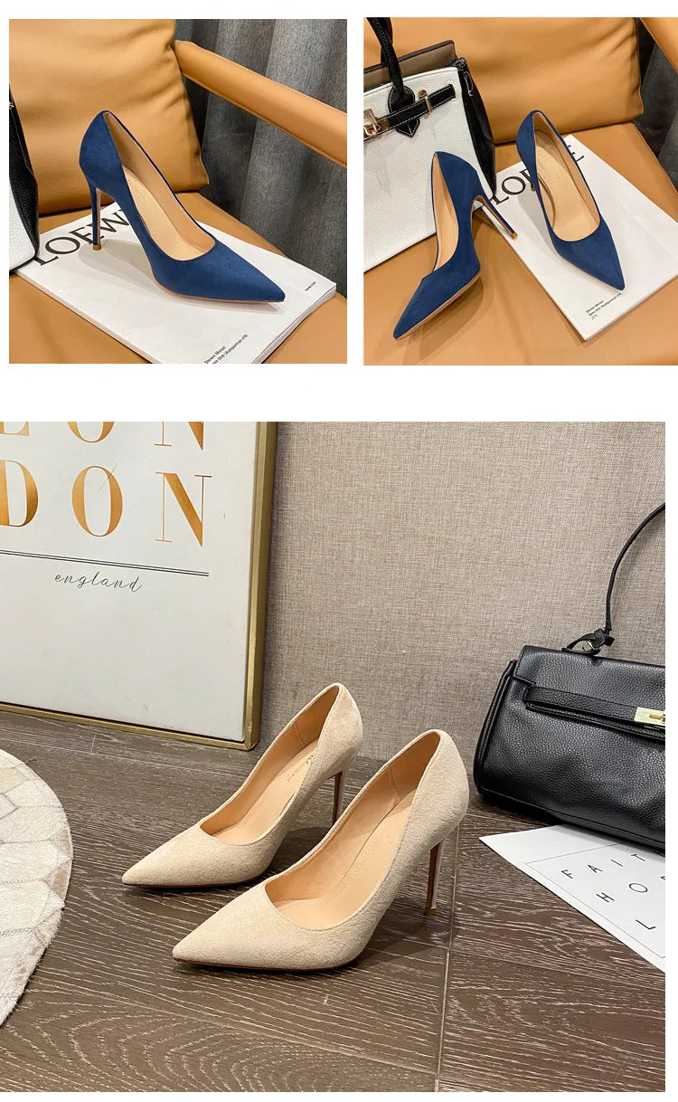Women's Suede Pointed Toe Stiletto Heels — Slim Office Pumps (6cm / 2.4in, 8cm / 3.1in, 10cm / 3.9in)