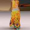 V-Neck Sleeveless Maxi Dress for Women – Retro Print Summer Sundress with Pockets, A-Line Floor-Length