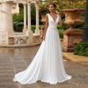 Modest Chiffon A-Line Wedding Dress V-Neck Sleeveless Pleated Beach Boho Bridal Gown — Plus Size & Custom Made