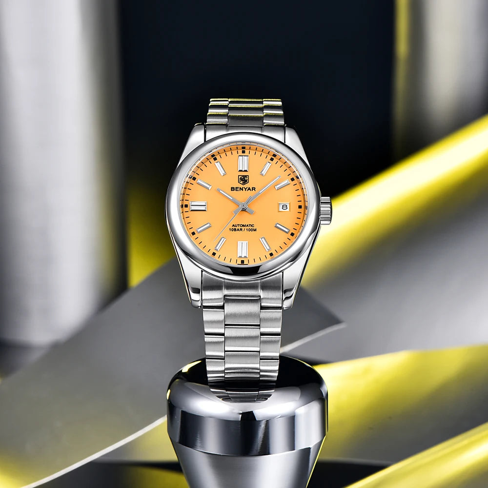 BENYAR Men’s Luxury Stainless Steel Mechanical Automatic Watch – 10 Bar Waterproof Luminous Sports Timepiece