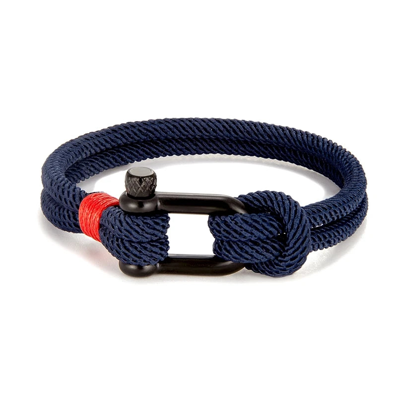 MKENDN Unisex Nautical Double-Strand U-Shackle Survival Rope Bracelet – Stainless Steel Anchor Charm, Outdoor Camping Rescue, 19/21/23 cm (7.5/8.3/9.1 in)