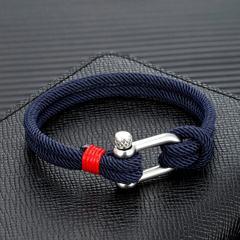 MKENDN Unisex Nautical Double-Strand U-Shackle Survival Rope Bracelet – Stainless Steel Anchor Charm, Outdoor Camping Rescue, 19/21/23 cm (7.5/8.3/9.1 in)