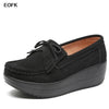 Women's Winter Cow Suede Loafers — Plush Wool-Lined Platform Moccasins, Warm Slip-On Flats