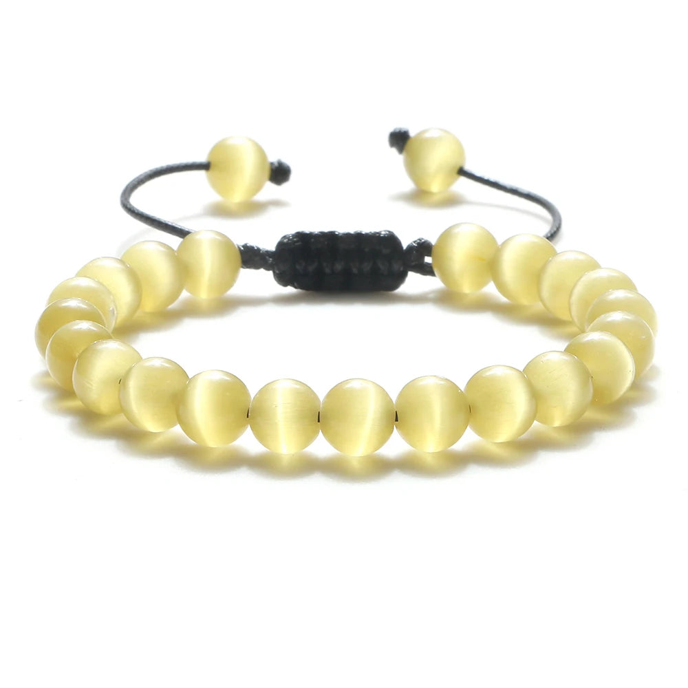 8mm Tiger Eye & Lava Stone Adjustable Braided Bracelet — Unisex Beaded Yoga Healing Energy Bracelet