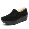 Women's Winter Cow Suede Loafers — Plush Wool-Lined Platform Moccasins, Warm Slip-On Flats