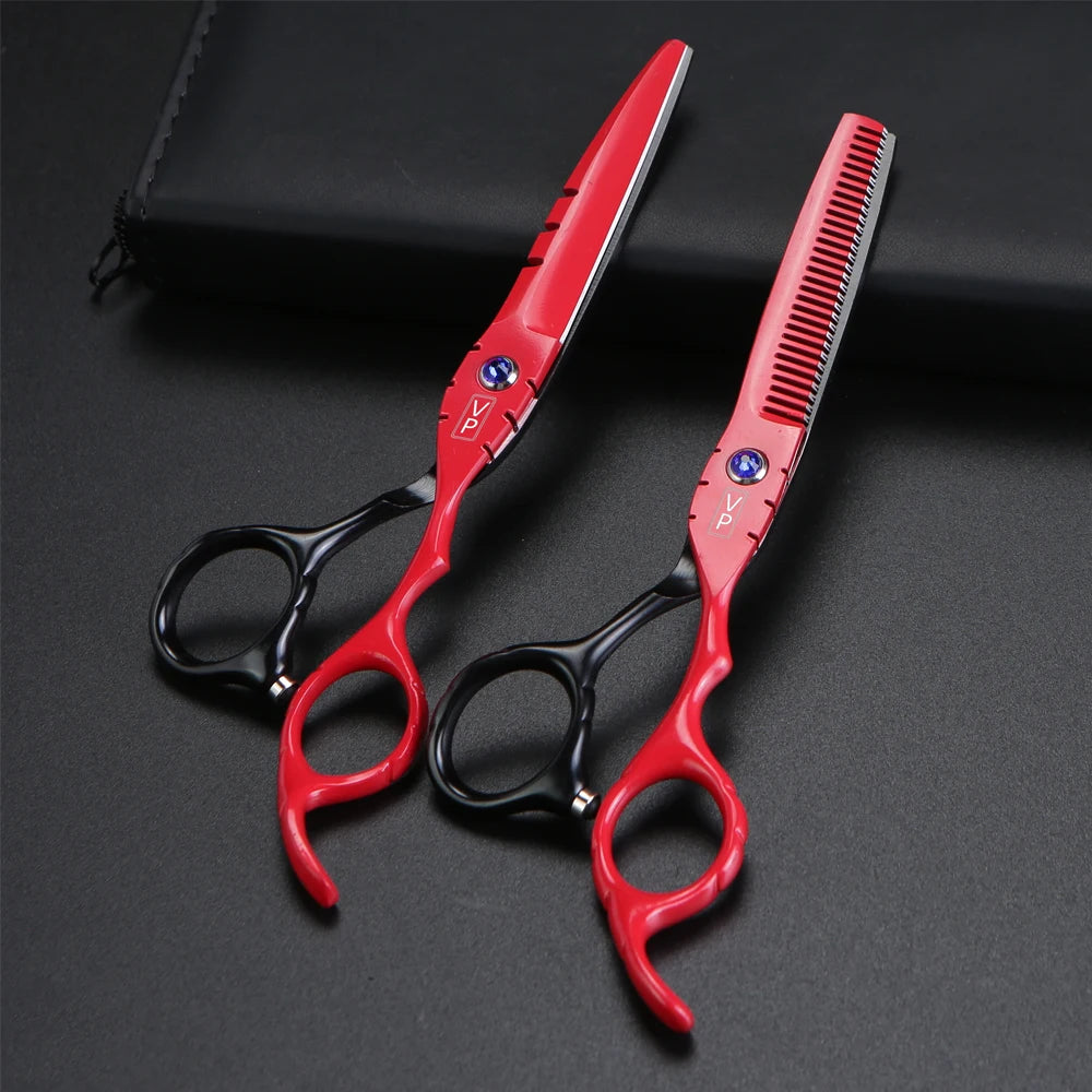 6.0 Inch (15.2 cm) Professional Japanese 440C Hairdressing Scissors Set – 28-Tooth Thinning Shears, Adjustable Ergonomic Salon Barber