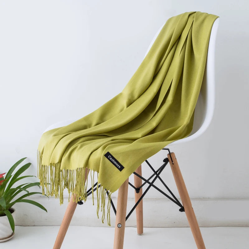 Cashmere-Feel Polyester Pashmina Shawl Scarf 70 x 200 cm (27.6 x 78.7 in) – Soft Tassel Wrap for Women & Men, 43 Colors