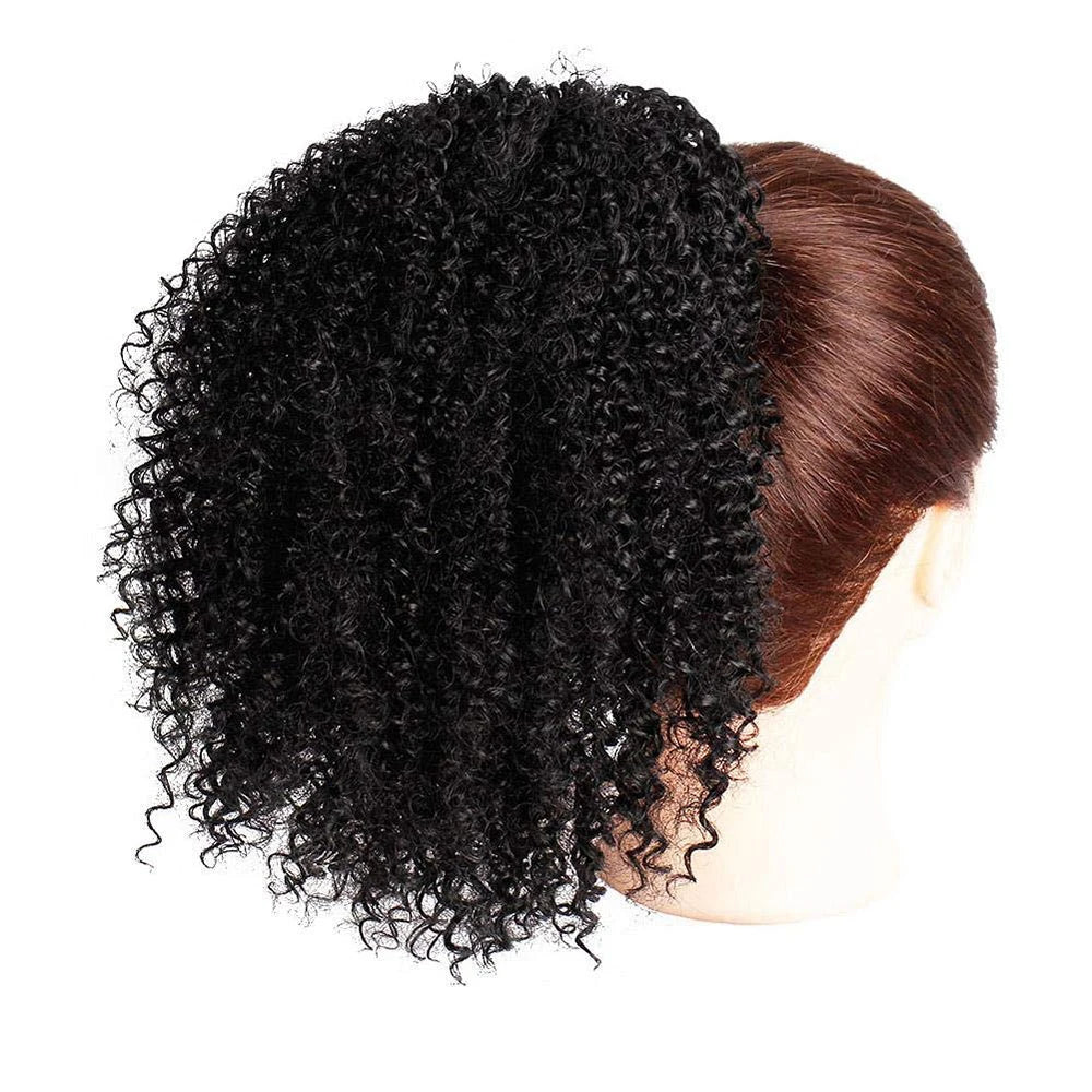 Afro Kinky Curly Clip-In Drawstring Ponytail - Brazilian Remy Human Hair Extensions, 100g