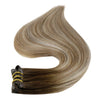 Full Shine Ombre Blonde Remy Clip-In Hair Extensions — 8-Piece Set, 16–22 in (40–56 cm) Seamless PU Weft