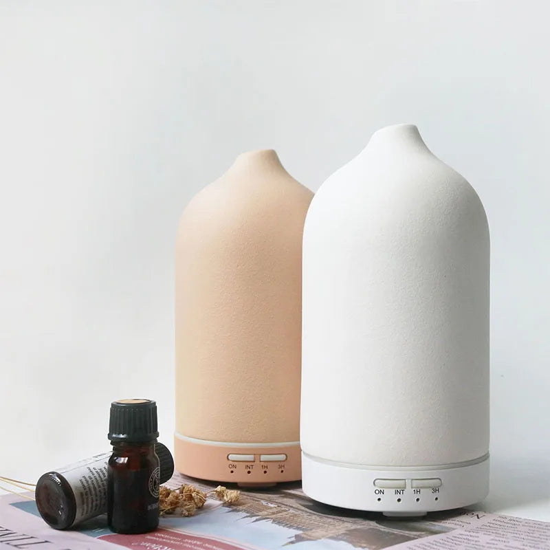 Ceramic Ultrasonic Aromatherapy Diffuser - Cool Mist Humidifier with Timer, Night Light & Auto-Off