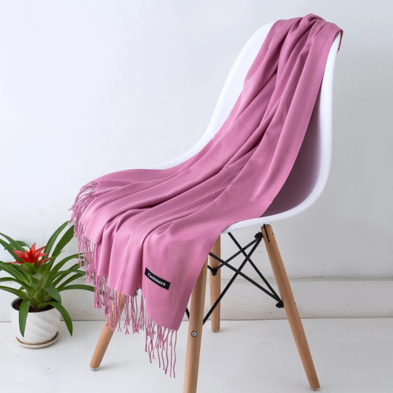 Cashmere-Feel Polyester Pashmina Shawl Scarf 70 x 200 cm (27.6 x 78.7 in) – Soft Tassel Wrap for Women & Men, 43 Colors