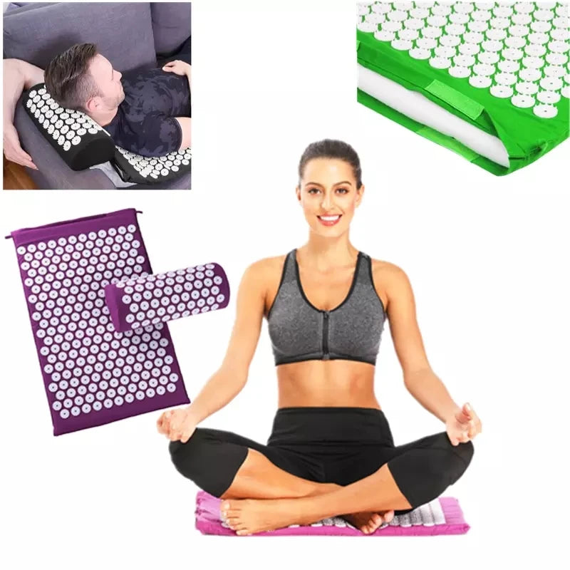 Acupressure Massage Mat & Pillow Set 66 x 42 x 2 cm (26 x 16.5 x 0.8 in) – Spike Yoga & Pilates Cushion for Back Pain Relief Kuznetsov Applicator
