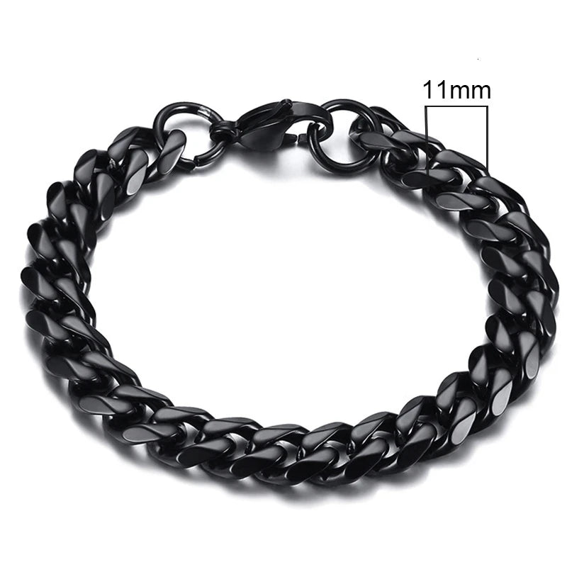 Stainless Steel Cuban (Miami Curb) Bracelet — Chunky 3–11mm Width | 7.1/8.3/9.1 in (18/21/23 cm) Unisex