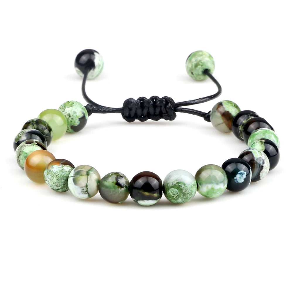 8mm Tiger Eye & Lava Stone Adjustable Braided Bracelet — Unisex Beaded Yoga Healing Energy Bracelet