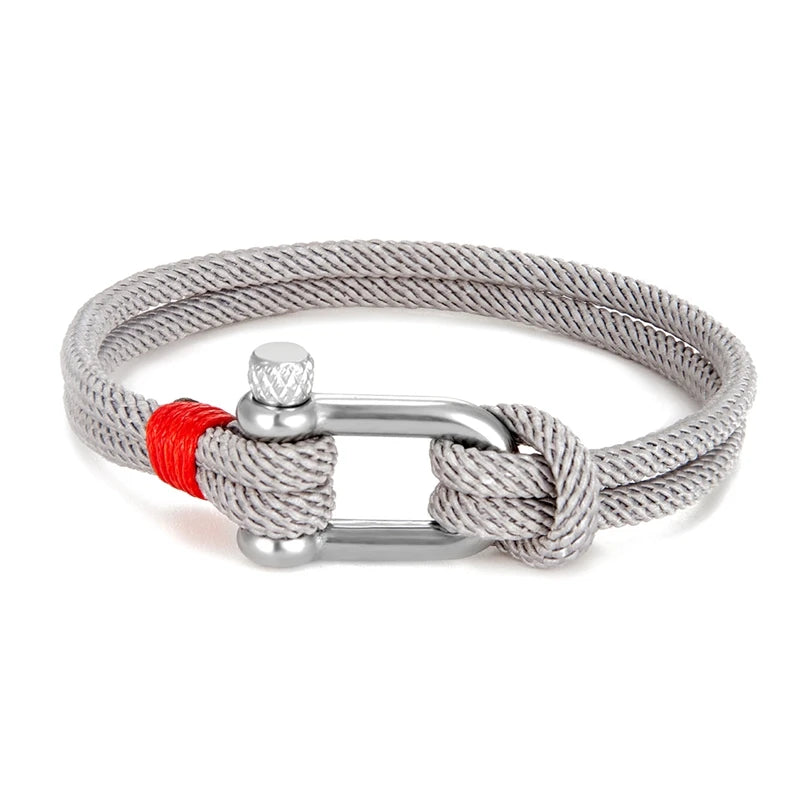 MKENDN Unisex Nautical Double-Strand U-Shackle Survival Rope Bracelet – Stainless Steel Anchor Charm, Outdoor Camping Rescue, 19/21/23 cm (7.5/8.3/9.1 in)