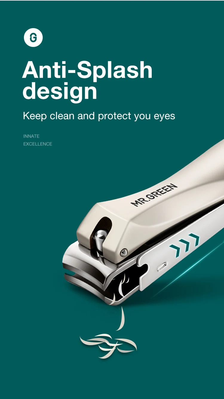 MR.GREEN Anti-Splash Stainless Steel Nail Clippers – Ergonomic Bionic Design Fingernail & Toenail Trimmer