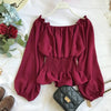 Off-Shoulder White Chiffon Blouse with Ruffles & Puff Sleeves - Elegant Women's Office Top