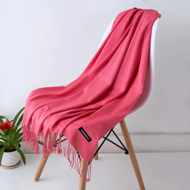 Cashmere-Feel Polyester Pashmina Shawl Scarf 70 x 200 cm (27.6 x 78.7 in) – Soft Tassel Wrap for Women & Men, 43 Colors