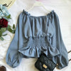 Off-Shoulder White Chiffon Blouse with Ruffles & Puff Sleeves - Elegant Women's Office Top