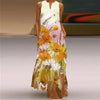 Vintage Print V-Neck Sleeveless Maxi Sundress – Elegant Long Summer Dress for Women