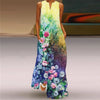 Vintage Print V-Neck Sleeveless Maxi Sundress – Elegant Long Summer Dress for Women