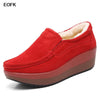 Women's Winter Cow Suede Loafers — Plush Wool-Lined Platform Moccasins, Warm Slip-On Flats