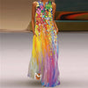 Vintage Print V-Neck Sleeveless Maxi Sundress – Elegant Long Summer Dress for Women