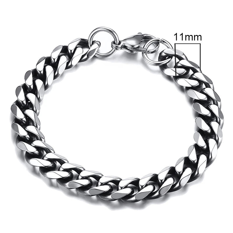 Stainless Steel Cuban (Miami Curb) Bracelet — Chunky 3–11mm Width | 7.1/8.3/9.1 in (18/21/23 cm) Unisex