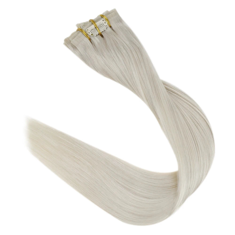 Full Shine Ombre Blonde Remy Clip-In Hair Extensions — 8-Piece Set, 16–22 in (40–56 cm) Seamless PU Weft