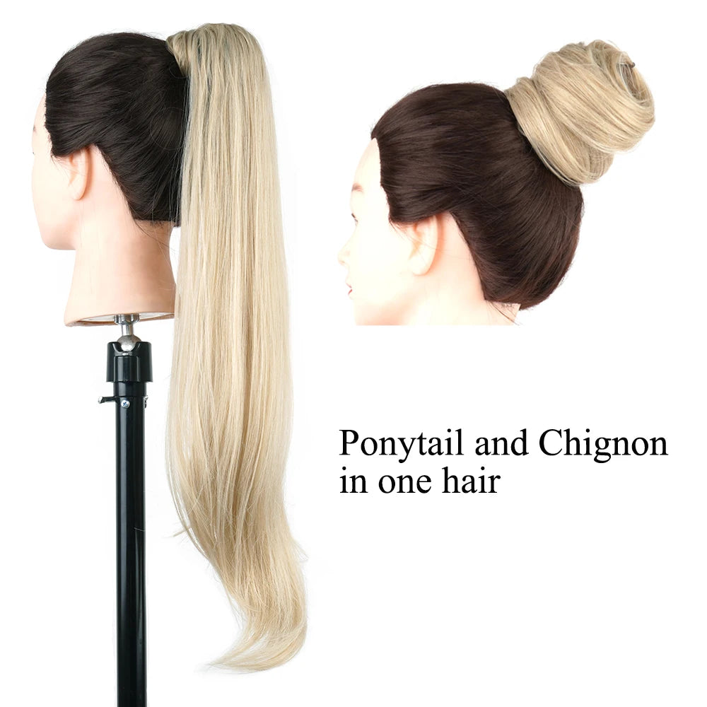 Soowee 32in (81 cm) Long Layered Clip-In Ponytail Extension, Blonde Heat-Resistant Synthetic Hairpiece