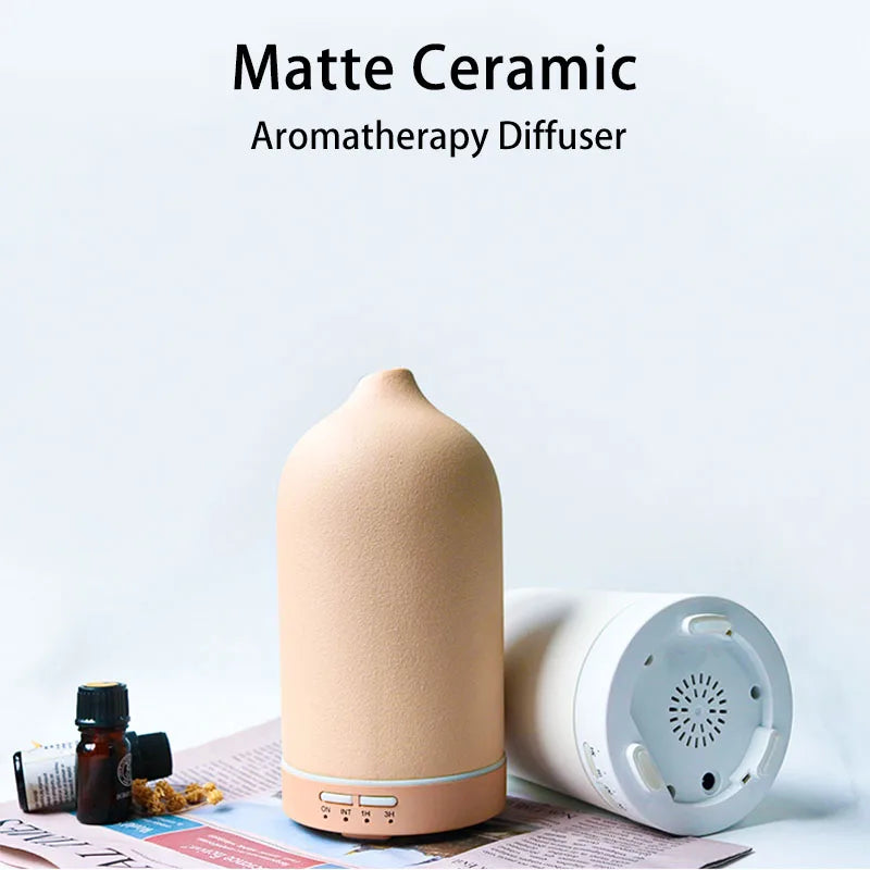 Ceramic Ultrasonic Aromatherapy Diffuser - Cool Mist Humidifier with Timer, Night Light & Auto-Off