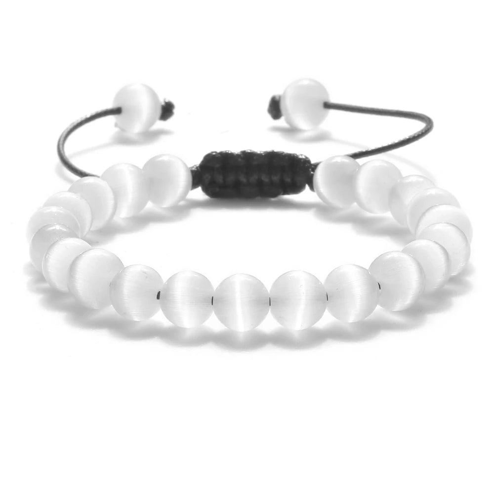 8mm Tiger Eye & Lava Stone Adjustable Braided Bracelet — Unisex Beaded Yoga Healing Energy Bracelet