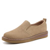 Women's Suede Leather Loafers Square Toe Slip-On Flats Comfortable Casual Apricot