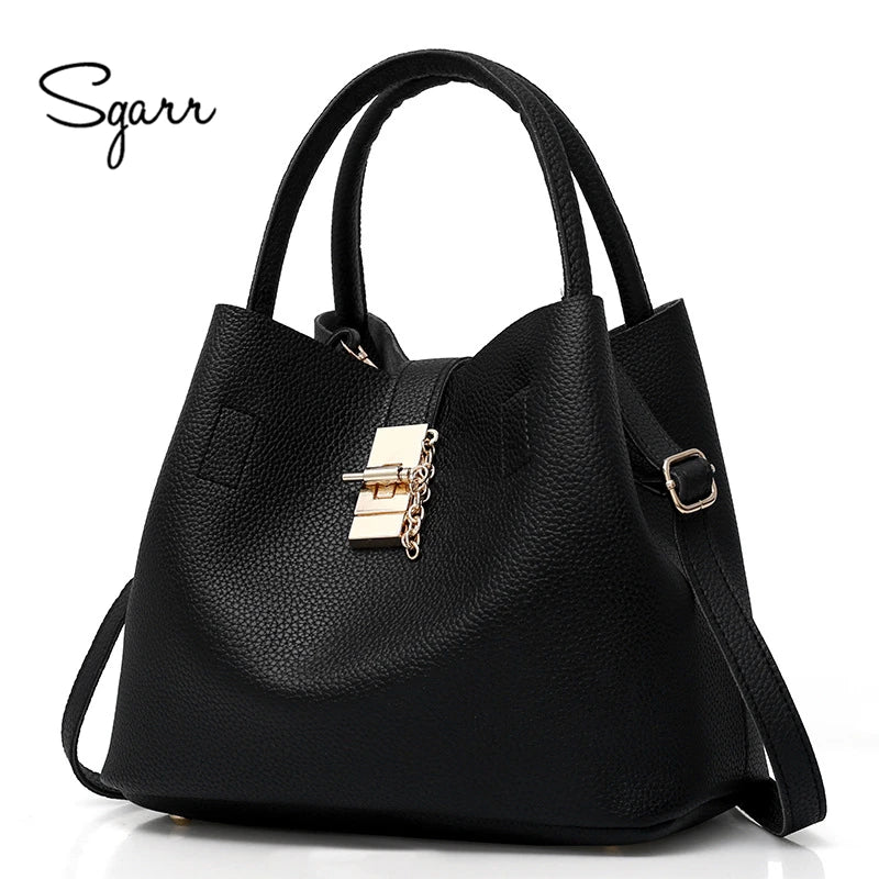 SGARR Women's Black & Red PU Bucket Bag – Crossbody & Single-Shoulder Messenger Tote Handbag