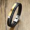 Genuine Leather Double-Layer Bracelet with Stainless Steel Bar – Unisex 19.5 cm (7.67 in)