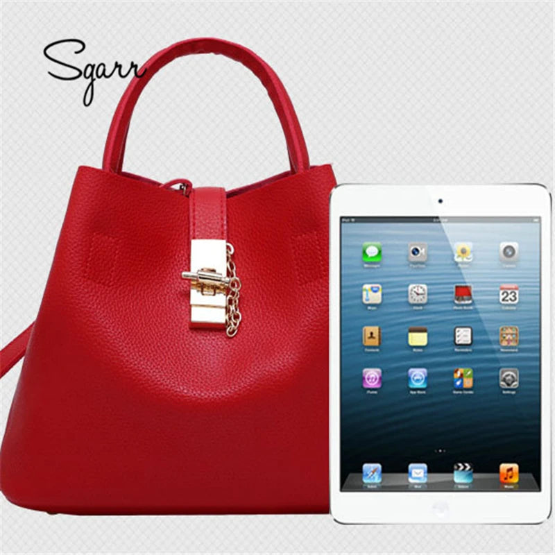 SGARR Women's Black & Red PU Bucket Bag – Crossbody & Single-Shoulder Messenger Tote Handbag