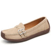 Women's Suede Leather Loafers Square Toe Slip-On Flats Comfortable Casual Apricot