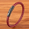 Men's Black Genuine Leather Handwoven Bracelet with Stainless Steel Toggle Clasp - 19/21/23 cm (7.5/8.3/9.1 in)