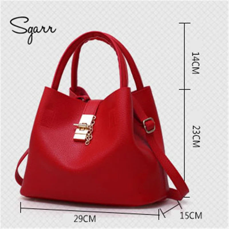 SGARR Women's Black & Red PU Bucket Bag – Crossbody & Single-Shoulder Messenger Tote Handbag