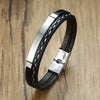 Genuine Leather Double-Layer Bracelet with Stainless Steel Bar – Unisex 19.5 cm (7.67 in)