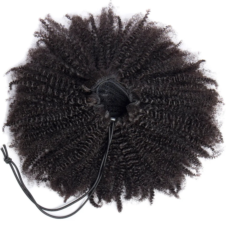 Alibele Mongolian Afro Kinky Curly Drawstring Clip-In Ponytail 100% Remy Human Hair 4B/4C, 10–28 in (25–71 cm)