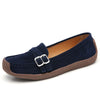 Women's Suede Leather Loafers Square Toe Slip-On Flats Comfortable Casual Apricot