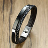 Genuine Leather Double-Layer Bracelet with Stainless Steel Bar – Unisex 19.5 cm (7.67 in)