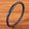Men's Black Genuine Leather Handwoven Bracelet with Stainless Steel Toggle Clasp - 19/21/23 cm (7.5/8.3/9.1 in)