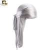 Silky Satin Durag Bandana Turban Headwrap - Long Tail Biker Headwear, One Size Fits Most