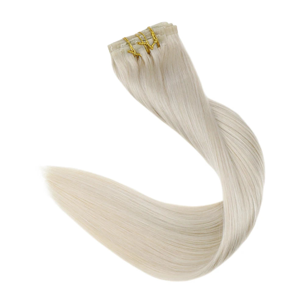 Full Shine Ombre Blonde Remy Clip-In Hair Extensions — 8-Piece Set, 16–22 in (40–56 cm) Seamless PU Weft